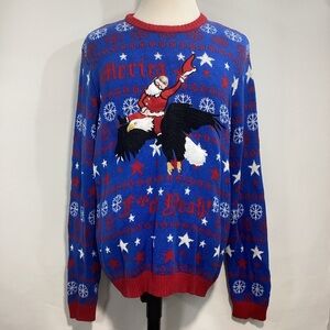 Blizzard Bay Christmas Ugly Sweater Merica Santa and Eagle Cotton Sz XXL
